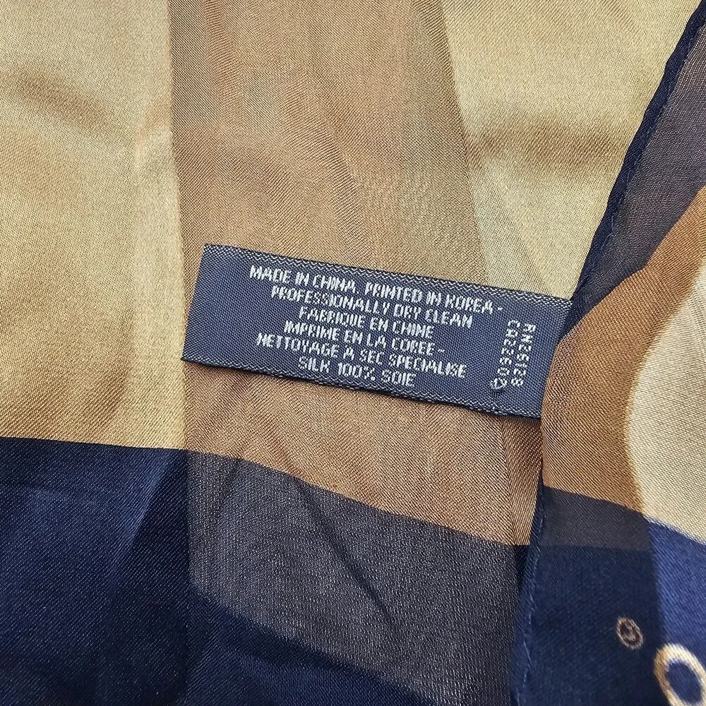 VTG Echo Silk Scarf Abstract Geometric Colorblock Gold Olive Green Oblong 11x52